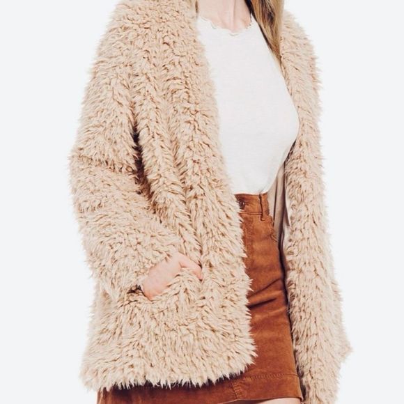 Chelsea & Violet Furry Flowers Camel Fluffy Teddy Bear Cardigan Satin Line Sz XL - Picture 9 of 11